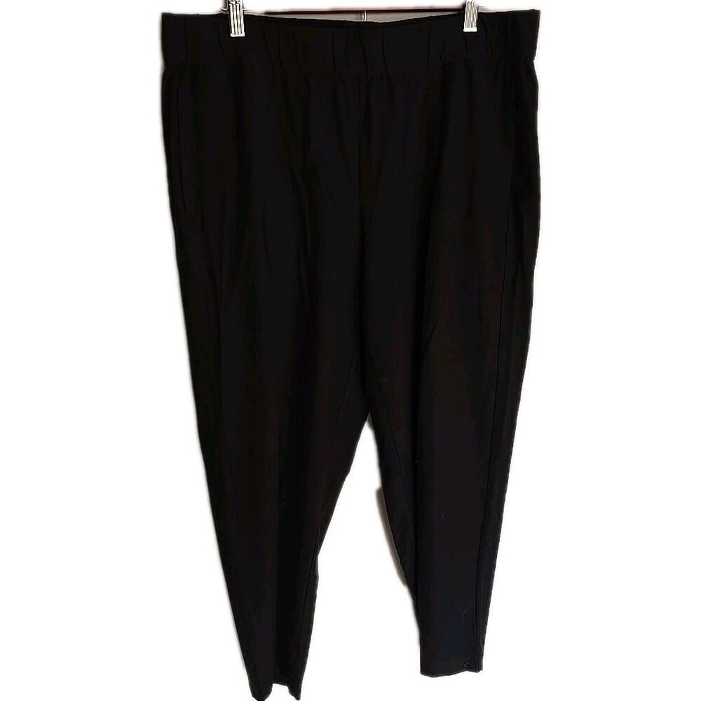 Eileen Fisher Washable Stretch Crepe Pull On Straight Capris Pants Size L Black
